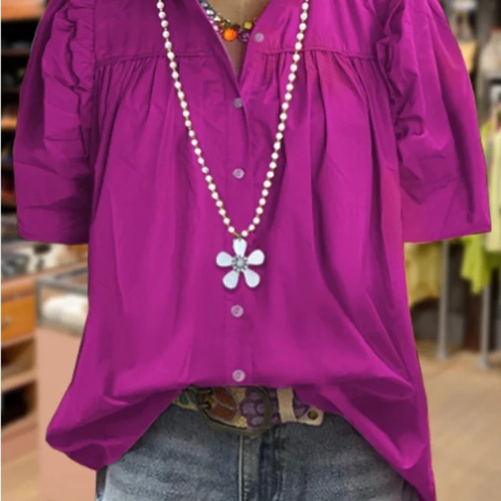 Vibrant Magenta Blouse with Button-Down Design